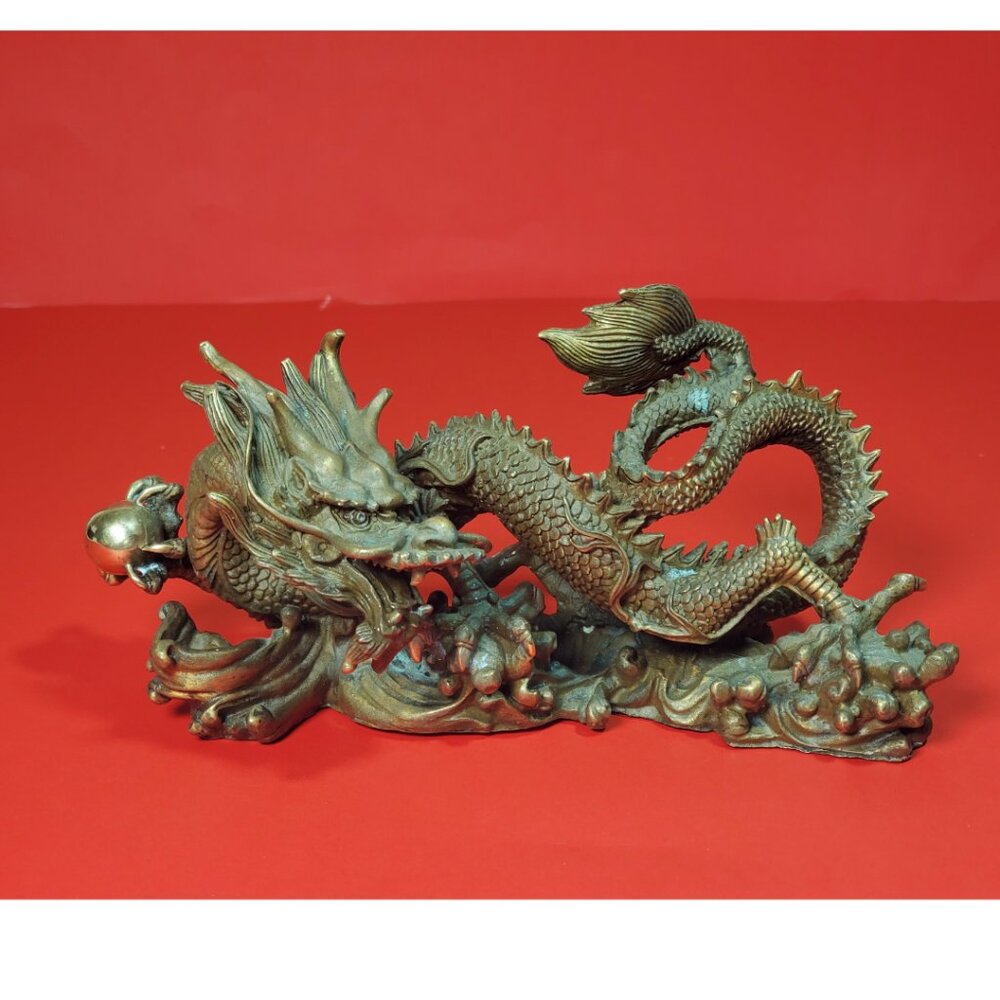 Vintage Solid Golden Dragon Statue – 2kg Heavy Cast Figure